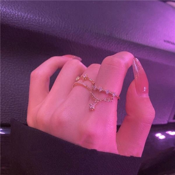 

light luxury star pendant zircon female minority design net red opening adjustable index finger ring, Black