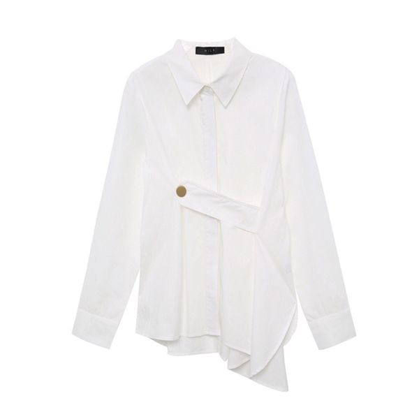 

women asymmetrical white shirt button b0380 210514