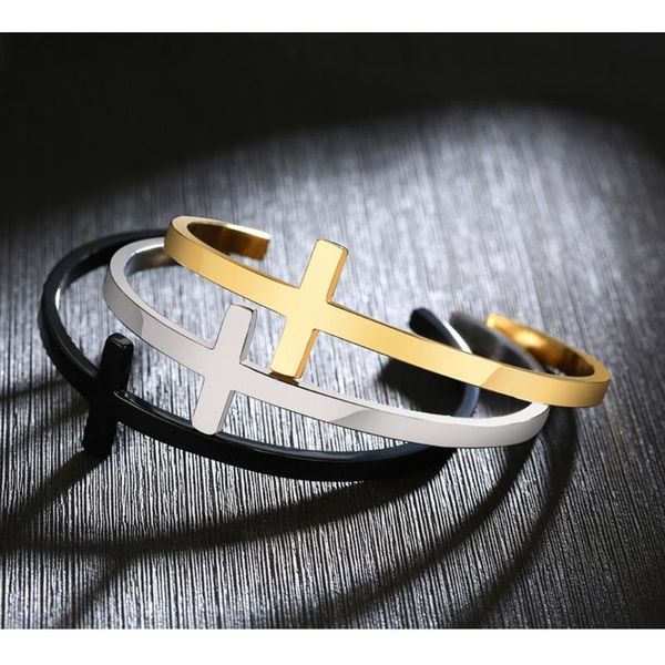 

bangle stainless steel cross bracelet religious cuff bible christian jewelry, Black