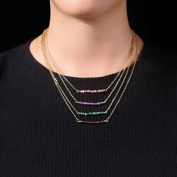 

chains 15 kinds natural stone necklaces for women 3mm small size faceted amethyst rose quarts malachite beaded jewelry gifts, Silver