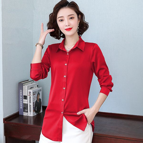 

women silk shirts long sleeve shirt woman satin blouse plus size office lady white 210427