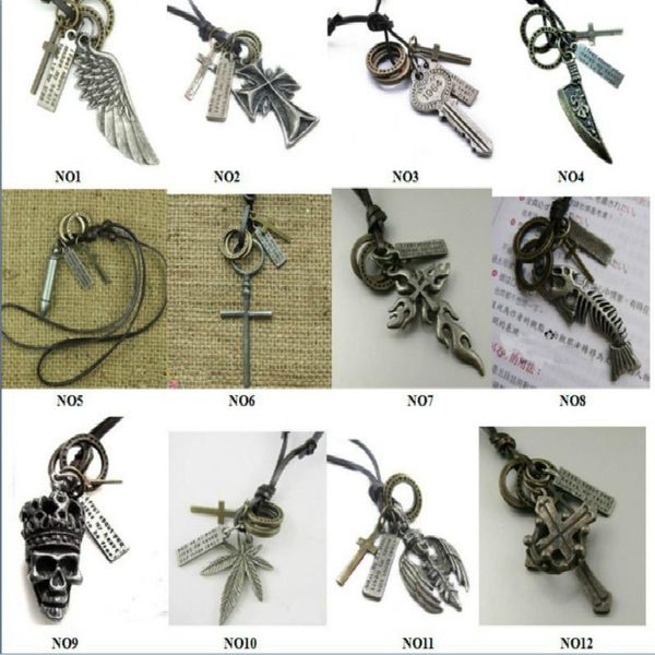 

pendant necklaces vintage charm genuine men dog tag long leather chain necklace, Silver