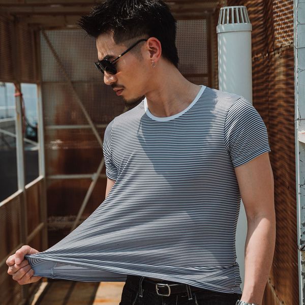 

men's t-shirts e-baihui men t shirt fashion short sleeve slim fit striped o-neck male t-shirt tee plus size tshirt homme rife, White;black