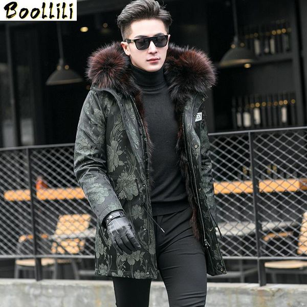 

men's leather & faux boollili 2021 real fur coat men parka winter jacket raccoon liner thick warm luxury jackets parkas hombre, Black