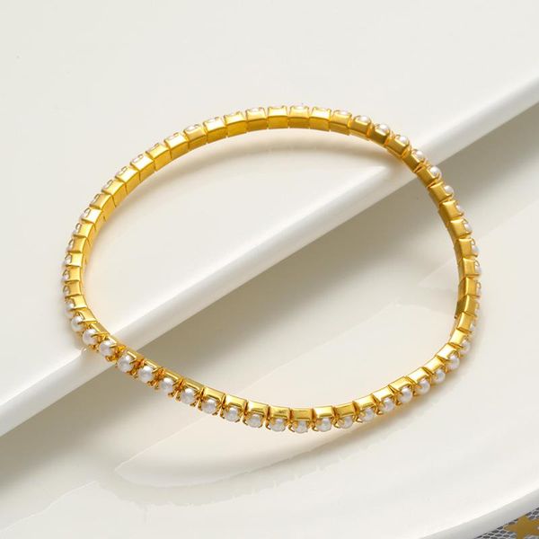 

link, chain zhukou gold color stretch pearl bracelet for women single layer thin adjustable women's jewelry wholesale vl111, Black