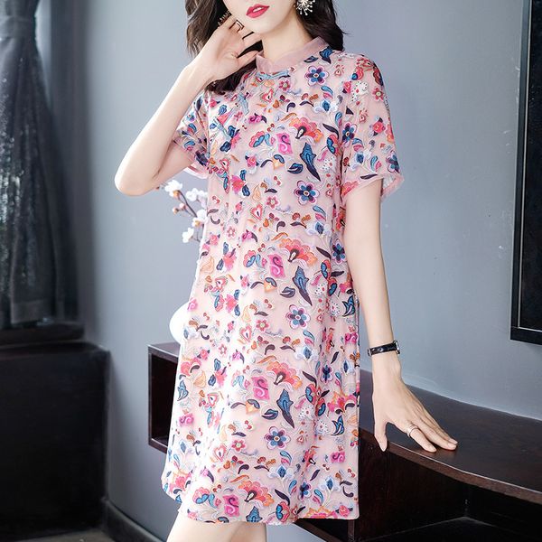 

luxury cheongsam 19346 summer women's drs printed mulberry silk improved cheongsam slim short sleeve drs, Blue;red
