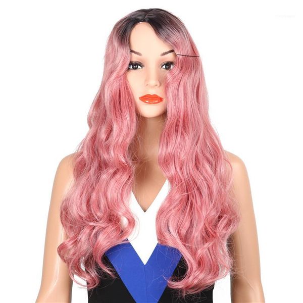 

28inch synthetic wavy wig for women ombre black pink heat resistant high temperature fiber long cosplay sx88071