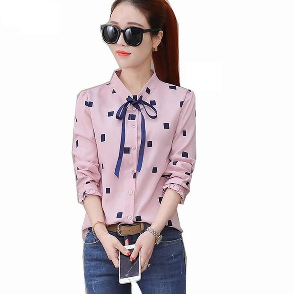 

women's blouses & shirts women spring summer style chiffon lady casual office work wear bow stand collar feminine, White
