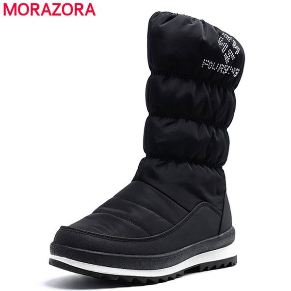 

boots qplyxcoplus size 36-41 2021 snow women zip rhinstone wedges mid calf down winter fashion warm fur female, Black