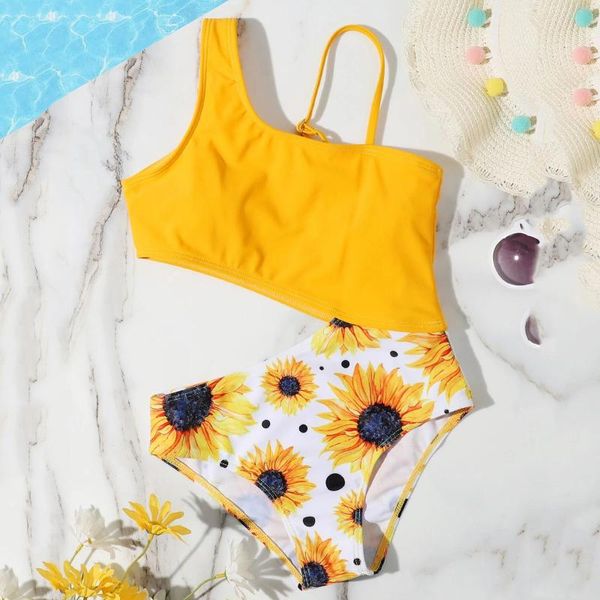 

one-pieces girls swimwear one piece swimsuit sunflower floral sports kids beachwear bikini children swim suits bathing suit, Black