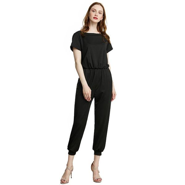 

women's jumpsuits & rompers 2021 summer women short sleeve solid color slanted shoulder ladies jumpsuit female ankle-length pants, Black;white