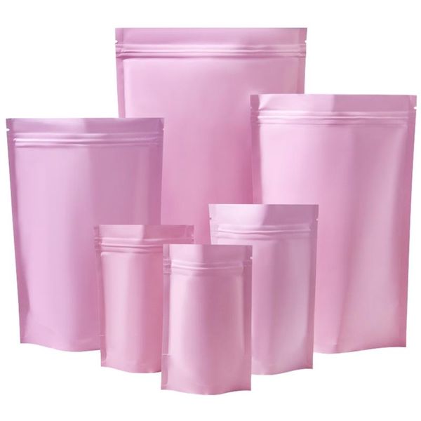 

storage bags 100pcs pink aluminum foil stand up bag waterproof tear notch snack candy food coffee nut tea packaging pouches