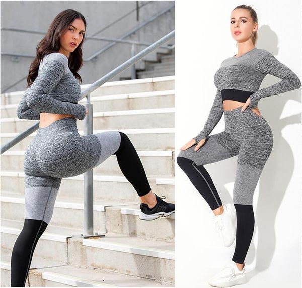 

womens tracksuits sports suits pants designer yoga clothes sportwear fitness gym leggings outfit yogaworld elastic tracksuit seamless fashio, Gray