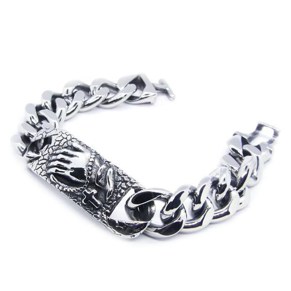 

link, chain mens bracelet god hand 316l stainless steel quality cross, Black