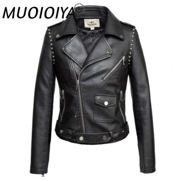 

women's leather & faux genuine jacket women fashion punk real sheepskin slim fit motorcycle rivet ladies coat outerwear female jaqueta, Black