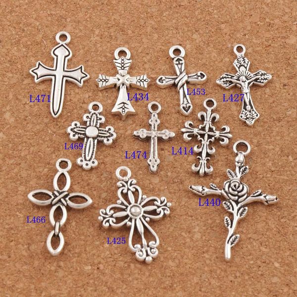 

100pcs/lot cross jesus lobster claw clasp charm beads tibetan silver floating fit bracelet jewelry findings components cm28, Bronze;silver