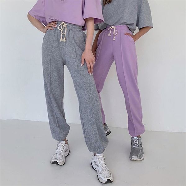

autumn winter simple casual sweatpants street sports loose feet women bottoms elastic waist for full length 210508, Black;white