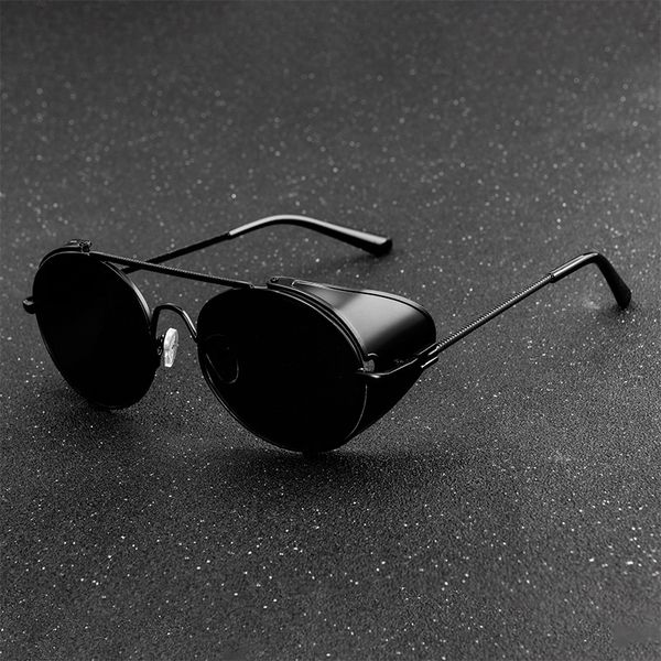 

lx brand retro steampunk style sunglasses men women brand designer round metal frame punk metal shields lens sun glasses gafas de sol, White;black