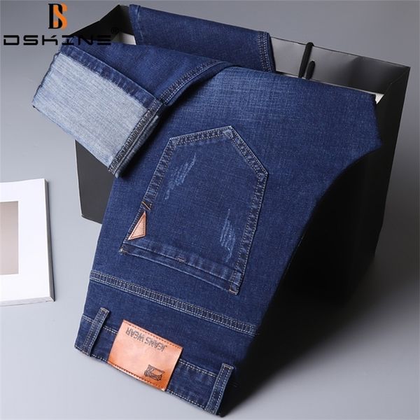 

men jeans brand autumn fashion casual business pants retro classic denim trousers winter fleece warm stretch slim 220312, Blue