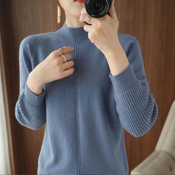 

women's sweaters thick warm stand-up collar knitted sweater ladies korean retro solid cashmere pullover all-match bottoming top, White;black