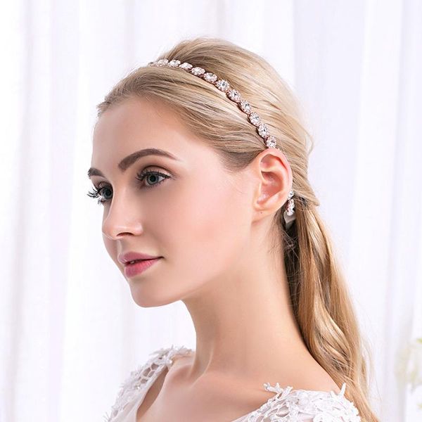 

hair clips & barrettes women all-match rhinestone headband simple soft bridal hoop glittery headdress with ribbon accessories for girls, Golden;silver