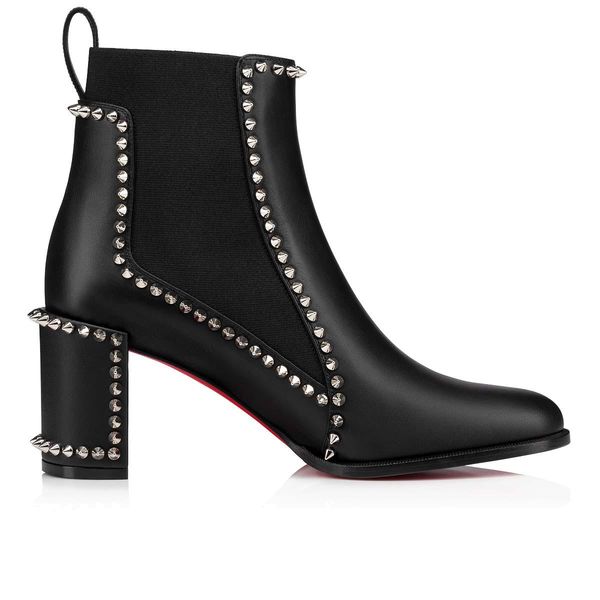 

2021s brand red botto boots shoes outline spike high ankles boot reds sole ankle booties elegant woman black calfskin leather pumps square h