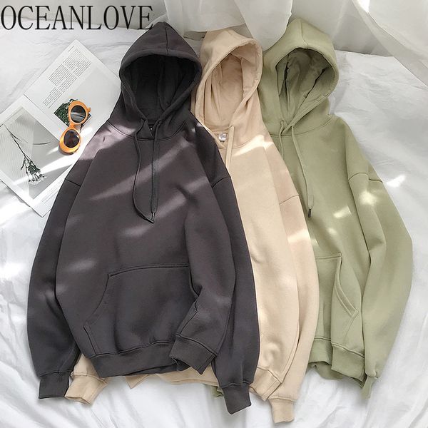 

hooded korean fashion clothing hoodies men women solid autumn front pocket moletom sweatshirt pullovers 17567 210415, Black
