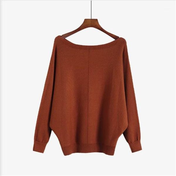 

women's sweaters women slash neck pure color long sleeve plush core yarn pullovers temperament commuter casual the bat type loose swe, White;black