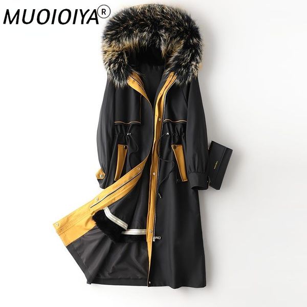

women's fur & faux winter 2022 real raccoon collar jacket women autumn hooded warm parkas female coat casaco feminino gxy699, Black