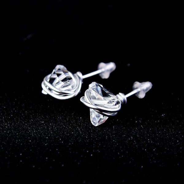 

stud fashion irregular clear crystal quartz natural raw stone earrings handmade for women jewelry z4, Golden;silver