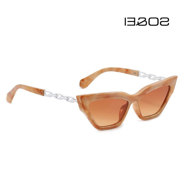 

so & ei retro metal chain cat eye women sunglasses fashion gelee color glasses designer men color sunglasses uv400 glasses wholesale, Silver