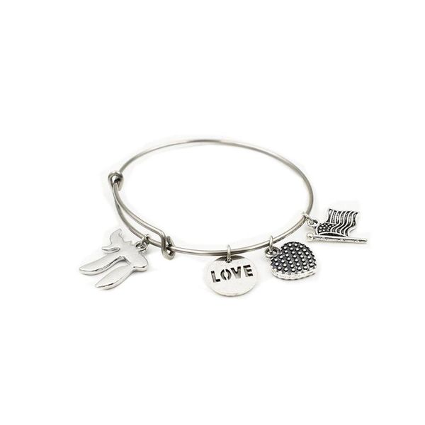 

silver stainless steel alex bangle with trojan charms love dangle adjustable, Black