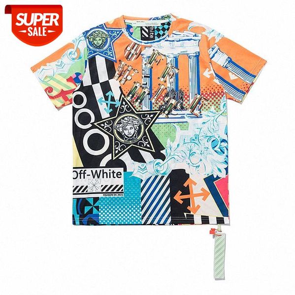 

trendy fancy pattern print round neck thin t-shirt men and women street hip hop #lq8u, White;black