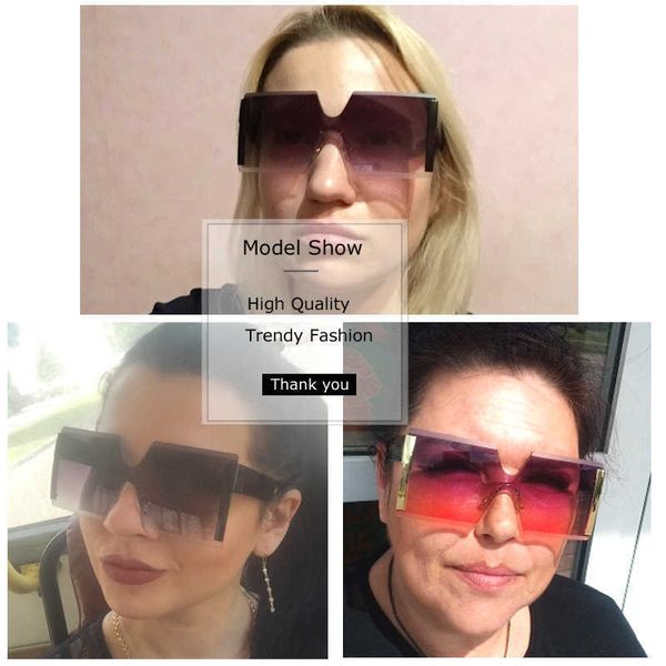 

luxury designer sunglasses 2021 big frame oversize women brand designer rimless square shades vintage fashion gradient clear sun glasses 062, White;black