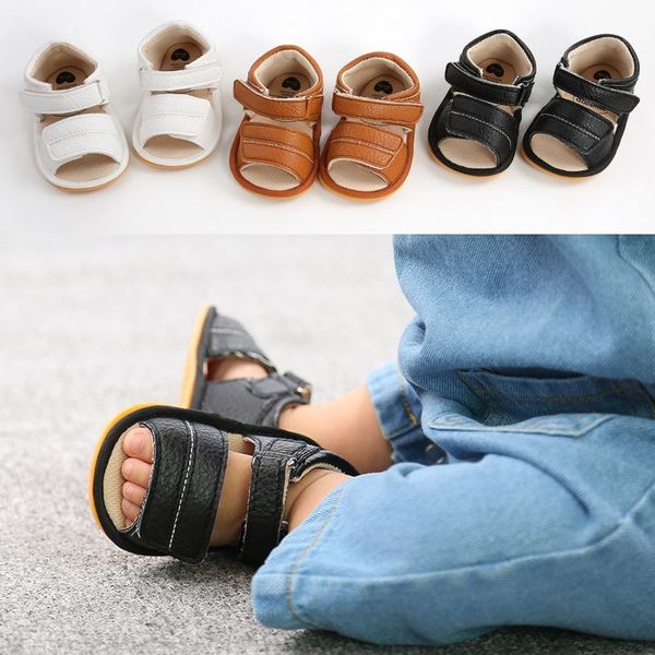

sandals baby boys girls summer shoes born infant solid non-slip pu leather breathable toddler 0-1, Black;red