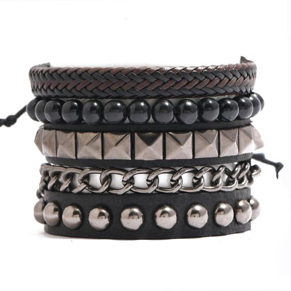 

link, chain retro braided cowhide suit bracelet trendy fashion fishtail men and women, Black