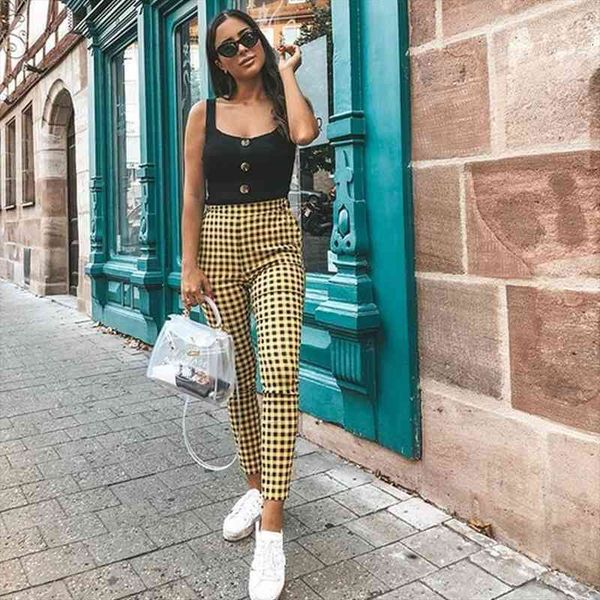

high waist plaid fashion casual womens legging elastic fitness workout pencil pants skinny slim push up breathable jeggings, Black