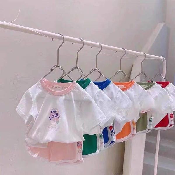 

baby boys girls summer clothing born kids short sleeve cotton t-shirts and shorts tracksuits sets, White