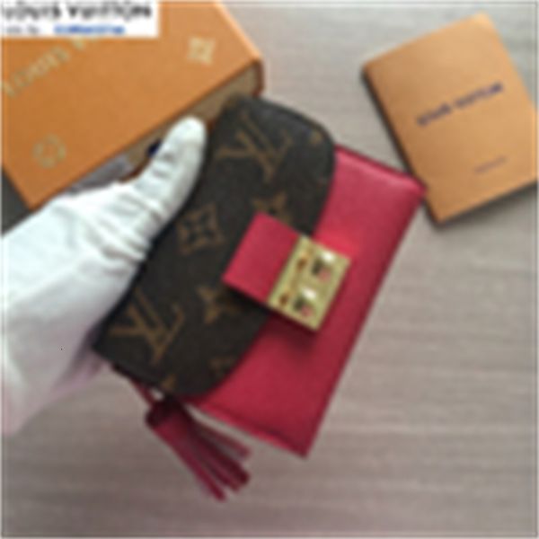 

card brand designer luxury m60208 tassel short key wallet rose red women real leather long holders wallets chain wallet pouches phone cases, Red;black