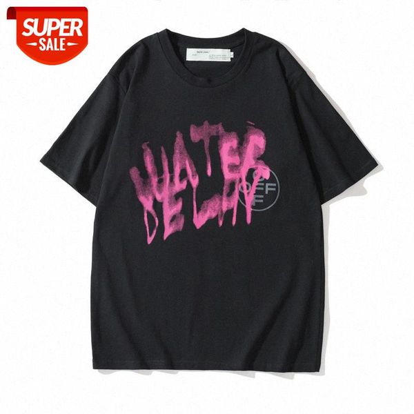 

off summer short-sleeved t-shirt ow tide brand men and women couple graffiti printing bottoming shirt half sleeve t #wx0n, White;black