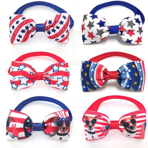 

dog apparel 50/100pcs american independence day pet supplies cat collar bowties neckties holiday grooming products