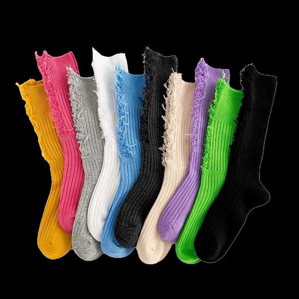

socks & hosiery 1pair wome cotton hole beggar wool frilly high korean ladies original design novelty tide color fluffy long tube, Black;white