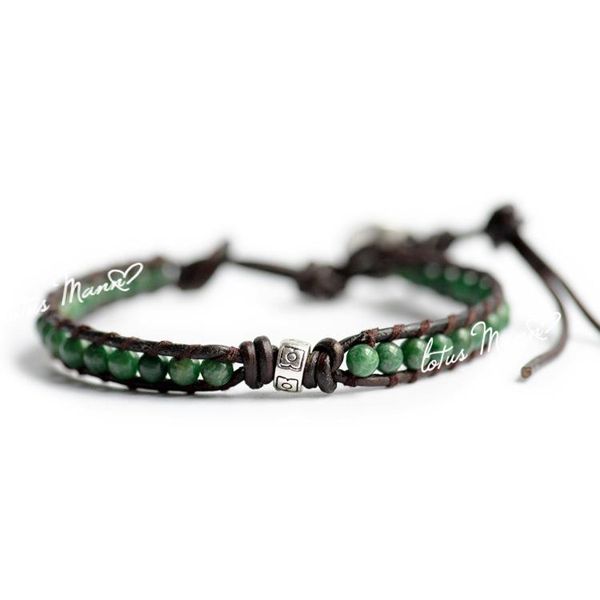 

charm bracelets lotus mann green amazon stone silver beads decoration single-circle leather cord bracelet, Golden;silver