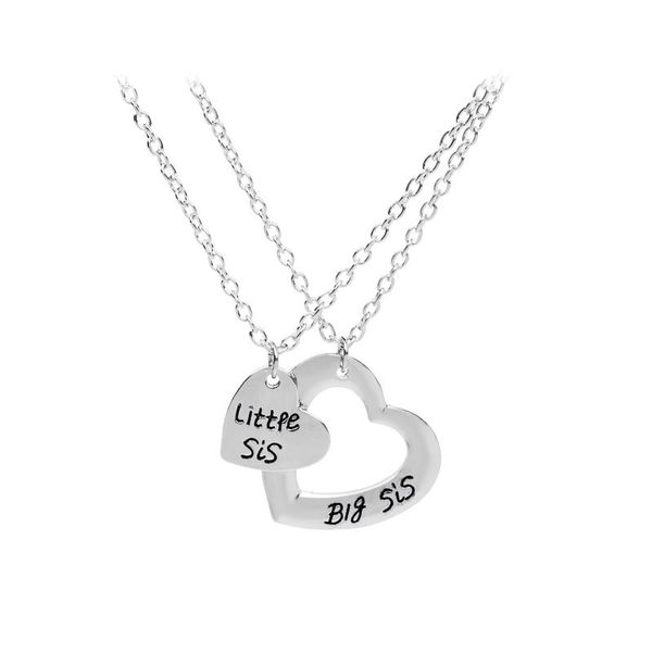 

pendant necklaces sell2pcs/set big sis little necklace sister hollow out heart love girl christmas gift, Silver