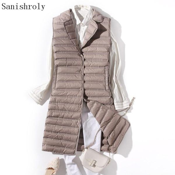 

women's vests autumn winter women long vest coat warm suit collar 90% white duck down lady sleeveless waistcoat casual tank jacket, Black;white