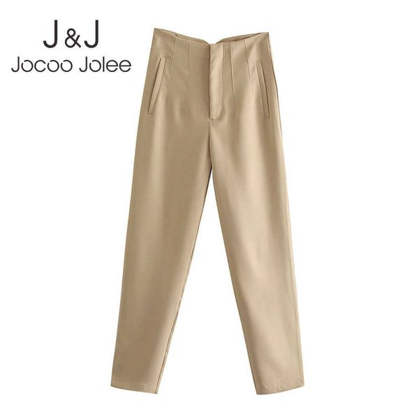 

jocoo jolee elegant solid high waist suit pants office lady casual korean straight pants vintage zipper fly ankle trousers 210619, Black;white