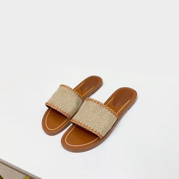 

2021 women slippers slide shoes pp straw summer flip flops leather sandals multicolor outdoor banquet flat heel mule letter size 35-42, Black