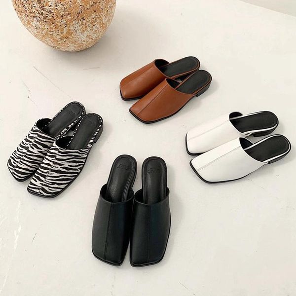 

bailamos brand designer mules square toe slip on luxury slippers 2021 spring ladies outdoor sandal low heel flip flop shoes, Black