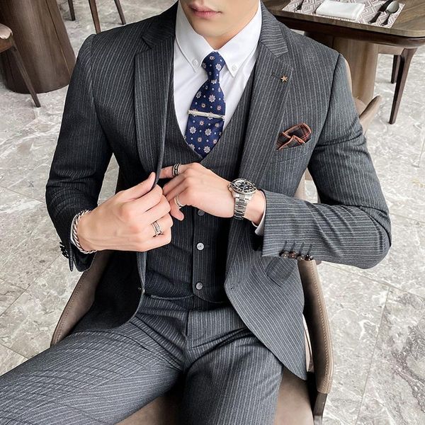 

high-end mens striped suits blazers+pants formal business costume tuxedo trend male 2 piece wedding groom suit asian size 4xl-s men's &, White;black