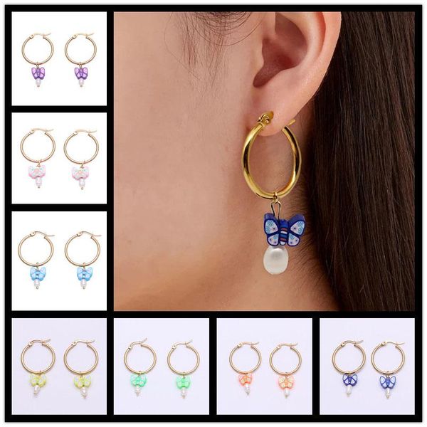 

hoop & huggie vintage pearl earrings for women color soft ceramics pendant of bohemia butterfly dangle drop 2021 jewelry, Golden;silver